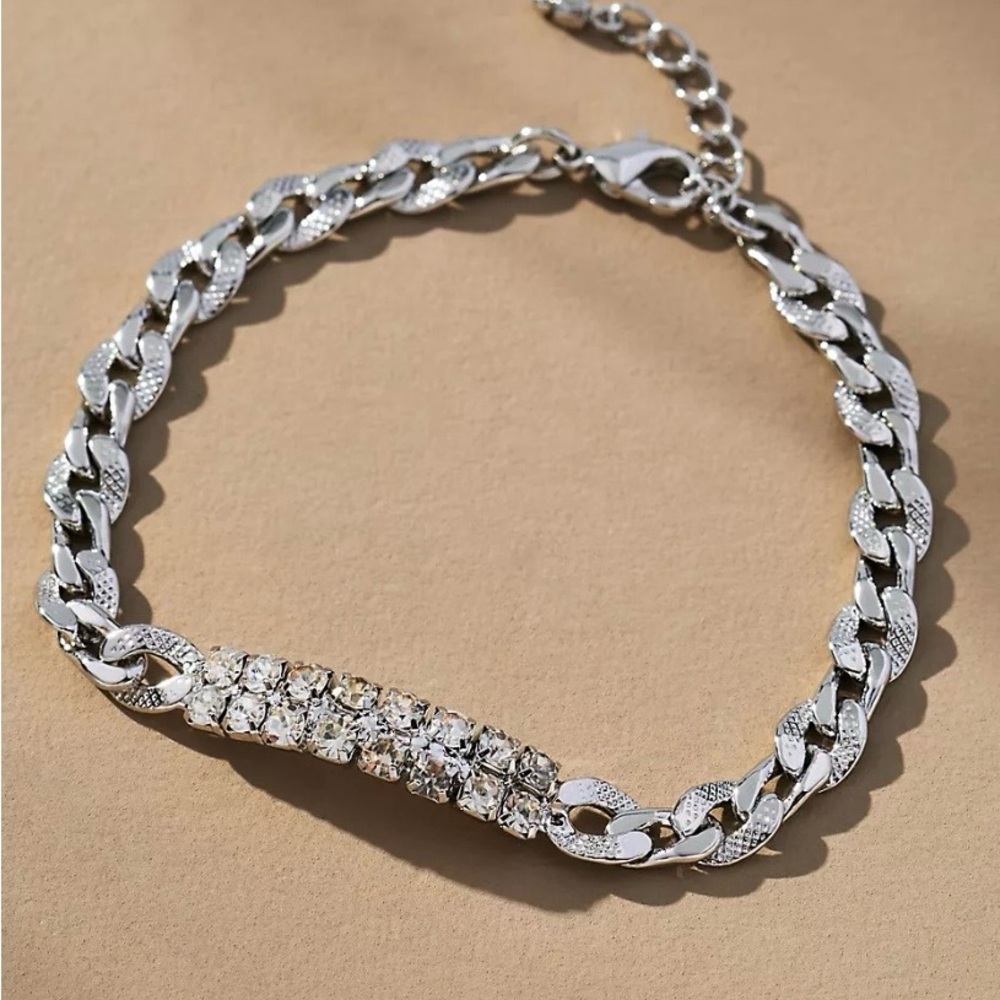 Anthropologie Silver Crystal Link Bracelet NWT